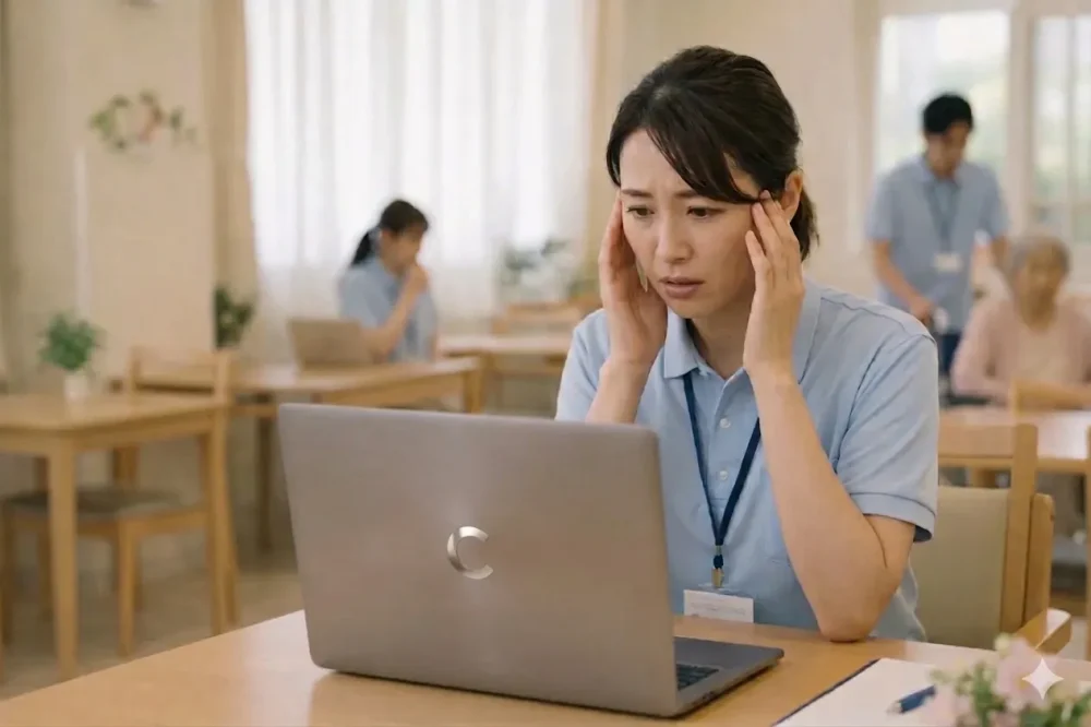 2024年においてはケアマネジャーの処遇改善が行われないことを知りショックを受ける女性ケアマネジャー