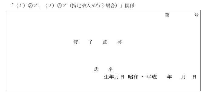 認知症介護実践者研修 修了証書の様式（指定法人版・氏名記入欄）